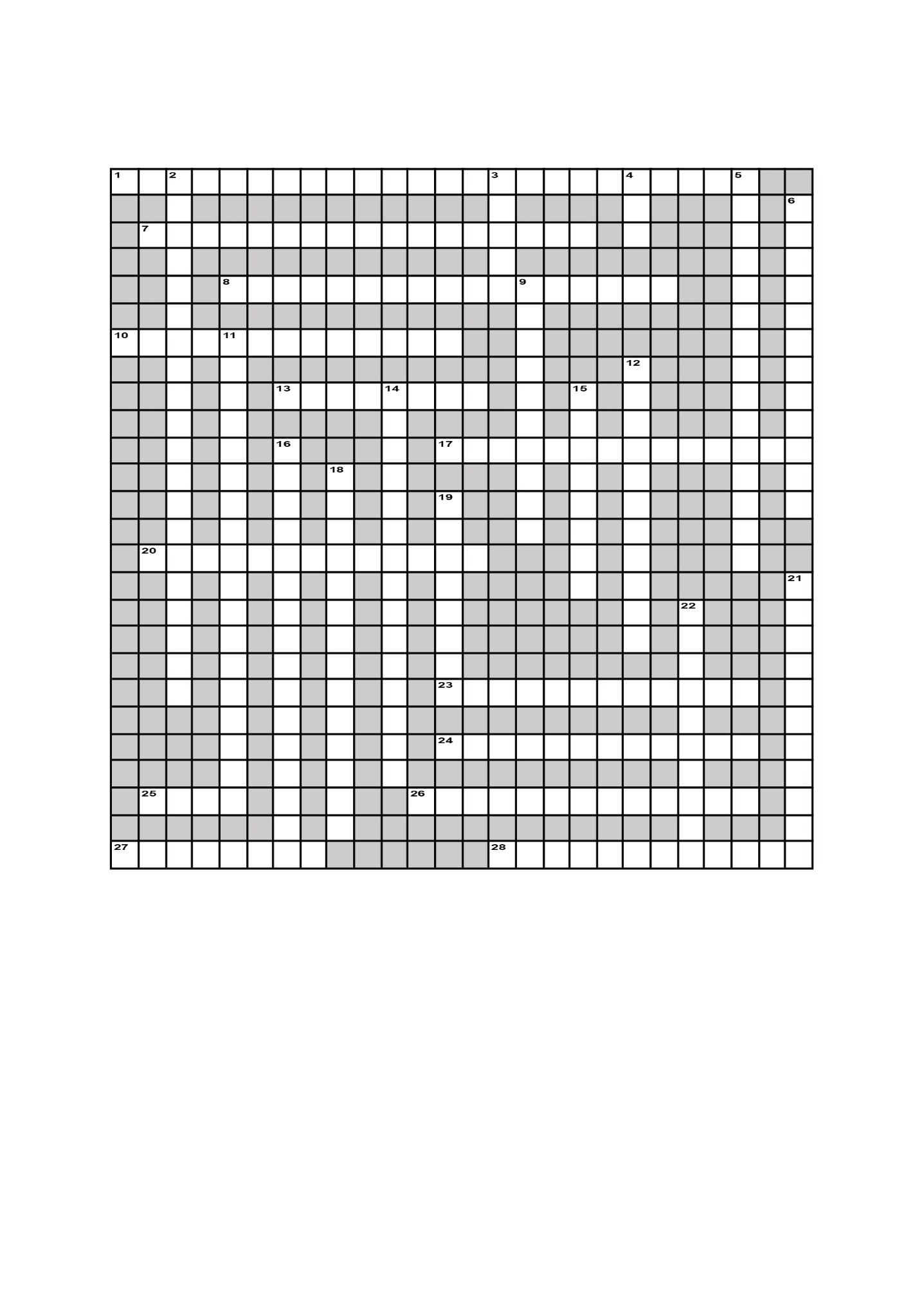 Empty crossword puzzle based on film titles
